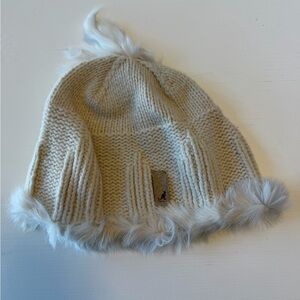 Kangol Cream Knit Hat with Faux Fur Trim